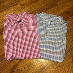 johnnie-O Pink and Blue Checkered Casual Shirts